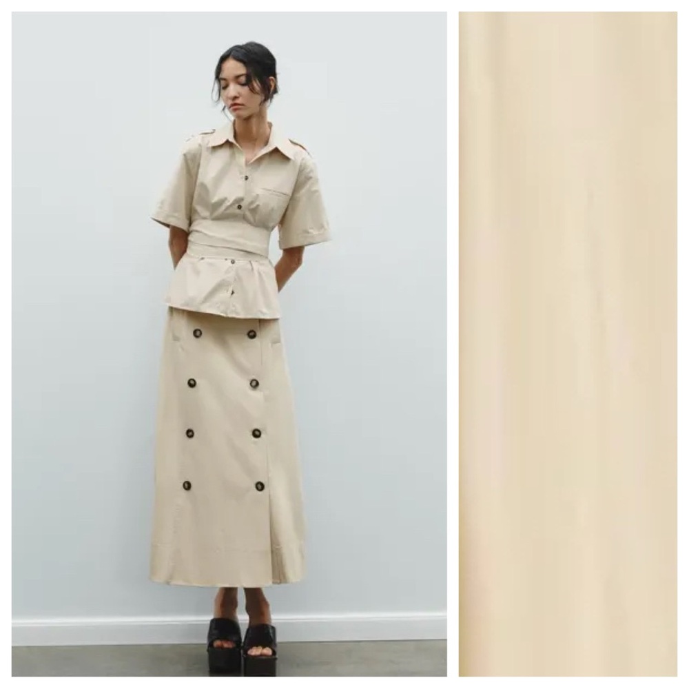 Zara Beige Double-Breasted Midi Skirt